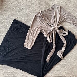 EUC Latched Mama Quarter Sleeve Wrap Maxi Nursing Dress, Black/Taupe, Small